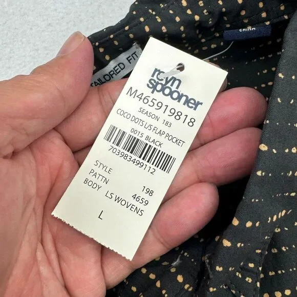 REYN SPOONER Shirt Mens L Button Down Coco Dots Flap Pocket Long Sleeve NWT - Picture 8 of 12